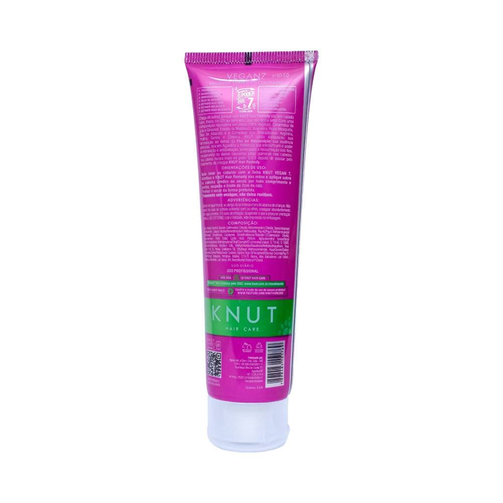 Parte traseira do tubo com instruções de uso e composição do Creme Capilar Knut Hair Remedy Vegan7