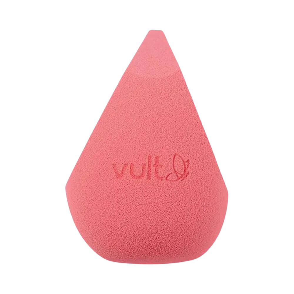 Esponja de maquiagem Vult Mega Super Macia, cor rosa, formato gota com lateral plana, textura macia e porosa