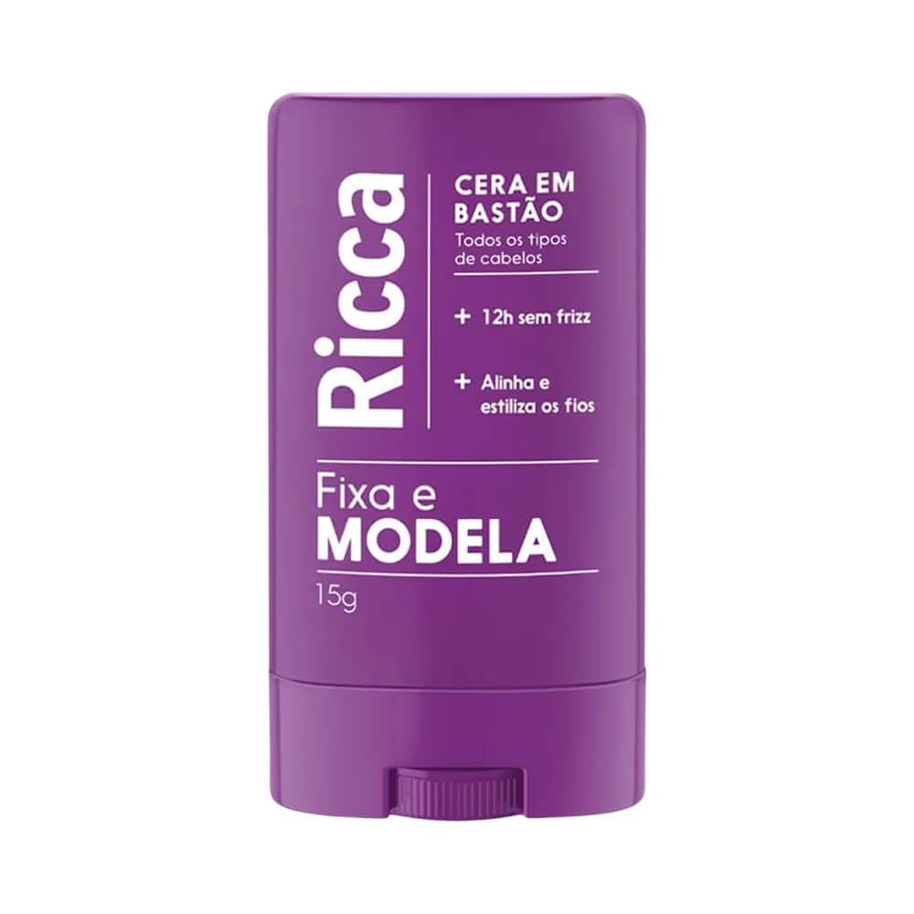 Cera Capilar em Bastão Ricca Fixa e Modela 15g - embalagem frontal roxa