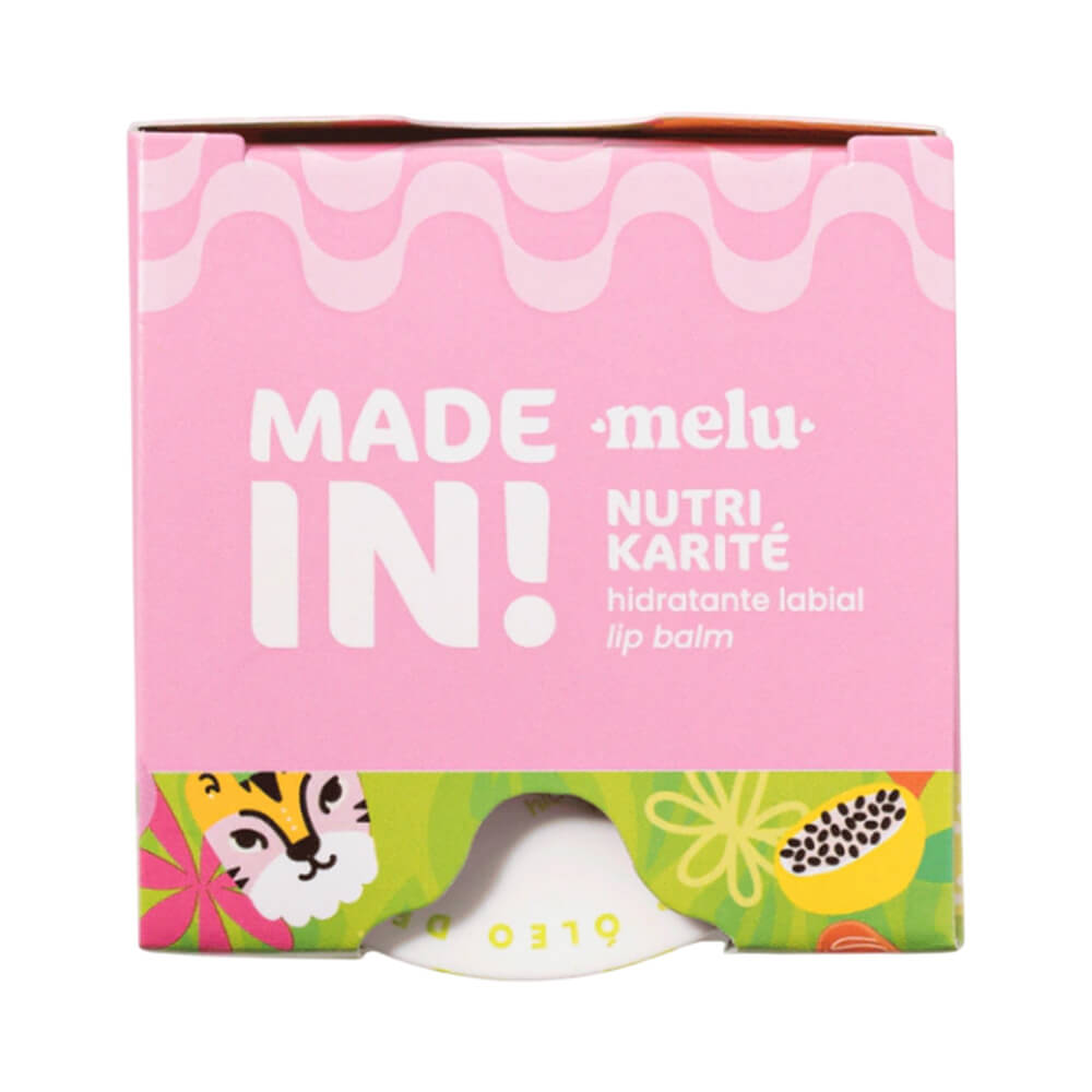 Embalagem externa do hidratante labial Melu Made In! Nutri Karité