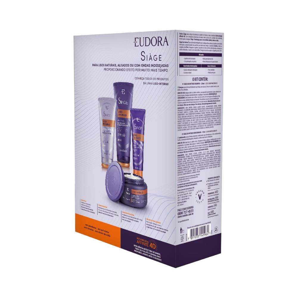 Lateral do kit mostrando ingredientes, modo de uso e selo vegano