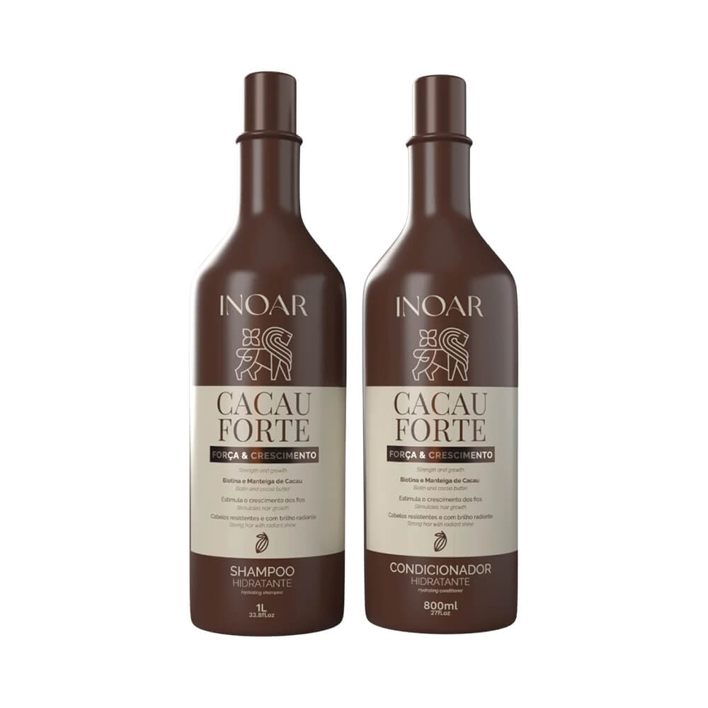 Kit Inoar Cacau Forte frontal: shampoo 1L e condicionador 800ml