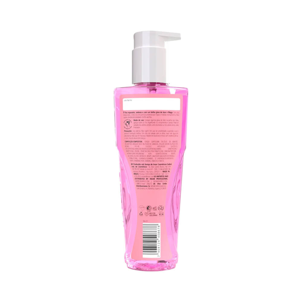 Verso do frasco do Óleo Inoar Glycolic Force mostrando informações e pump