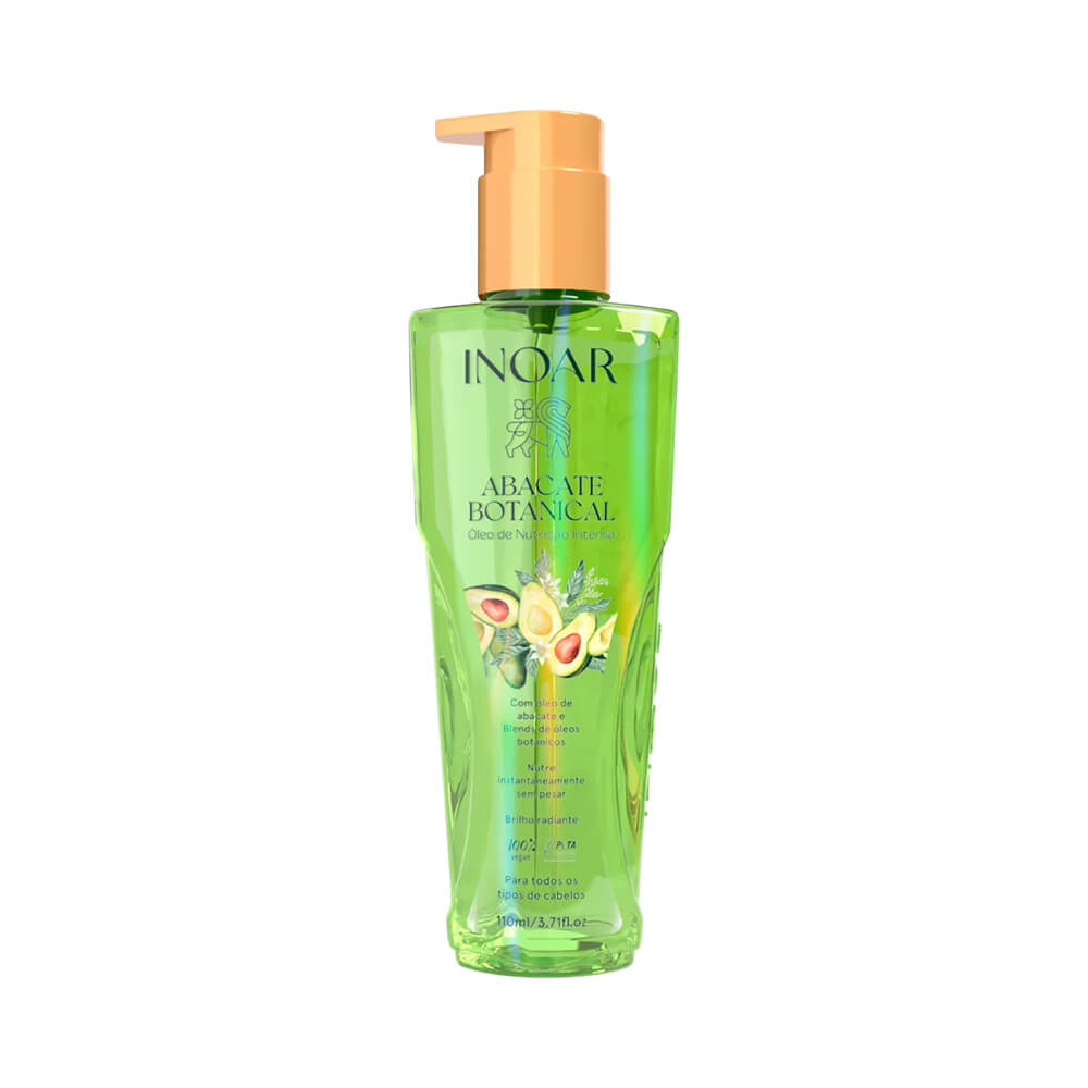 Frasco verde do Óleo Inoar Abacate Botanical 110ml