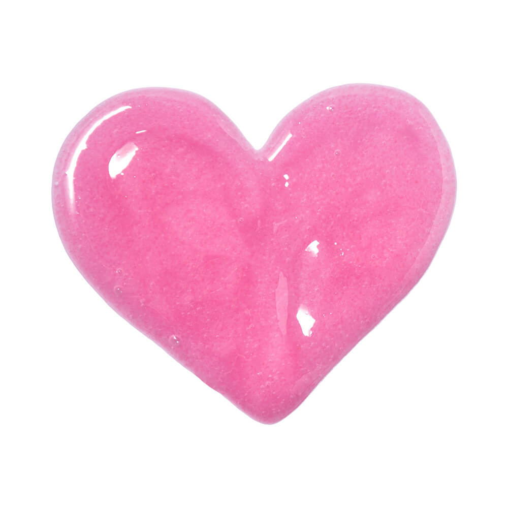 Textura cremosa e cor rosa vibrante do esfoliante labial Melu Made In! Mascavo em forma de coração