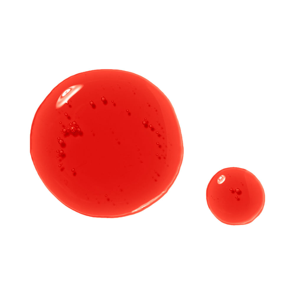 Textura gelatinosa e cor vermelha vibrante do Acqua Tint Melu Beijo Tropical Geléia Pitanga em gotas.