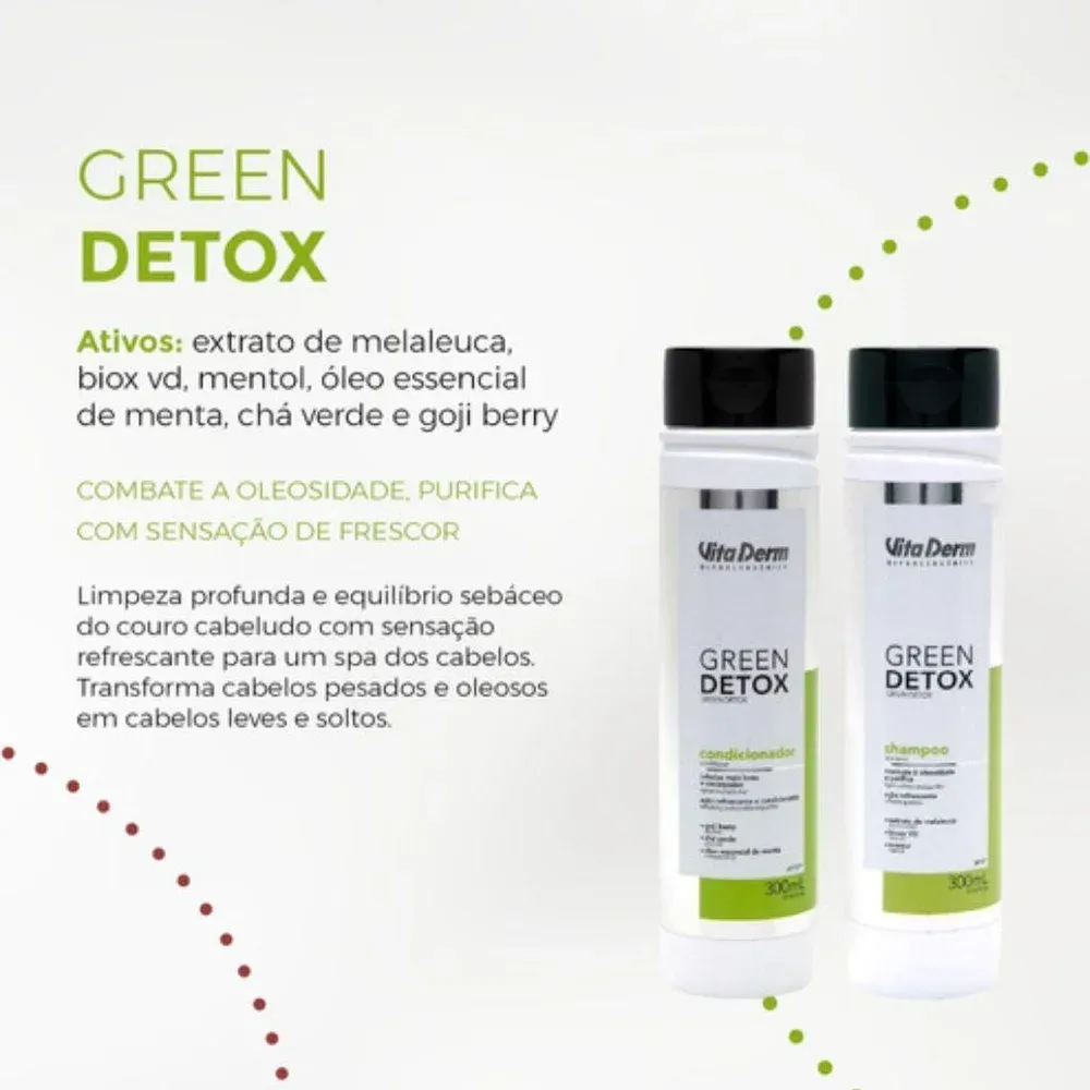 Frasco de Condicionador Vita Derm Green Detox 300ml em fundo preto