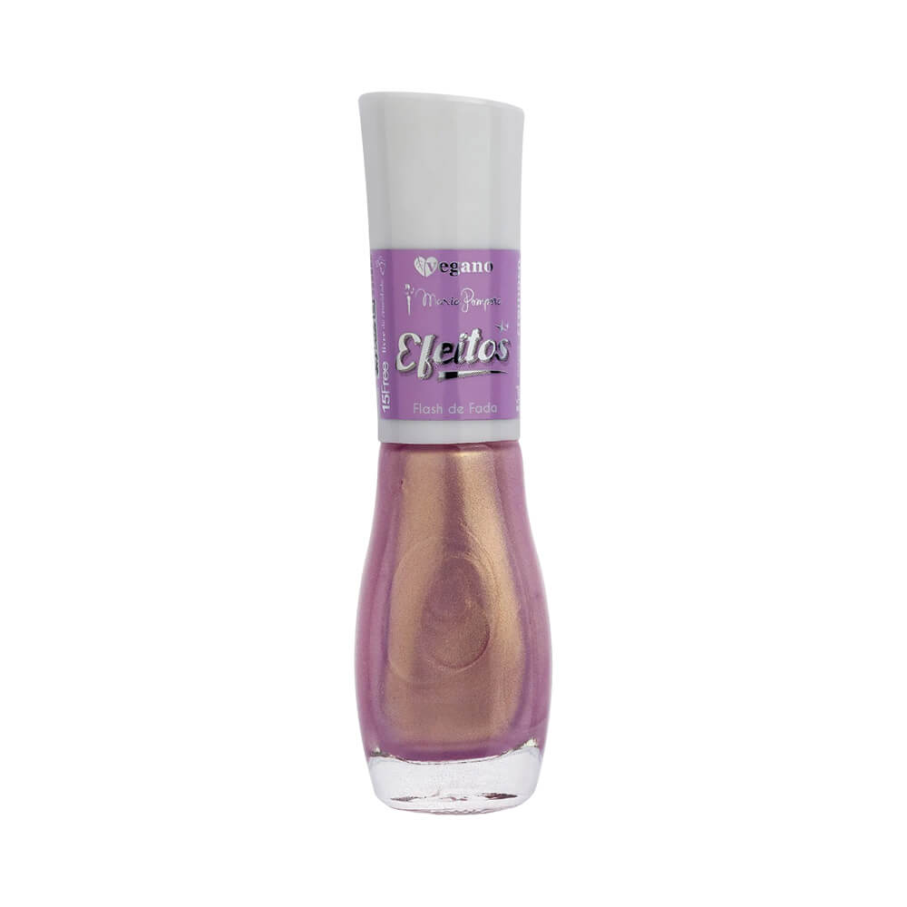 Frasco do Esmalte Maria Pomposa Efeitos Flash de Fada rosa cintilante 15ml