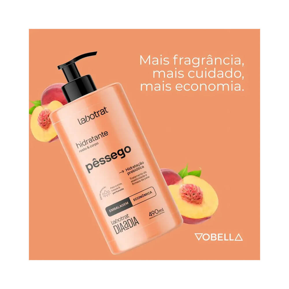 Hidratante Labotrat Pêssego 490ml com frutas e embalagem pump preta