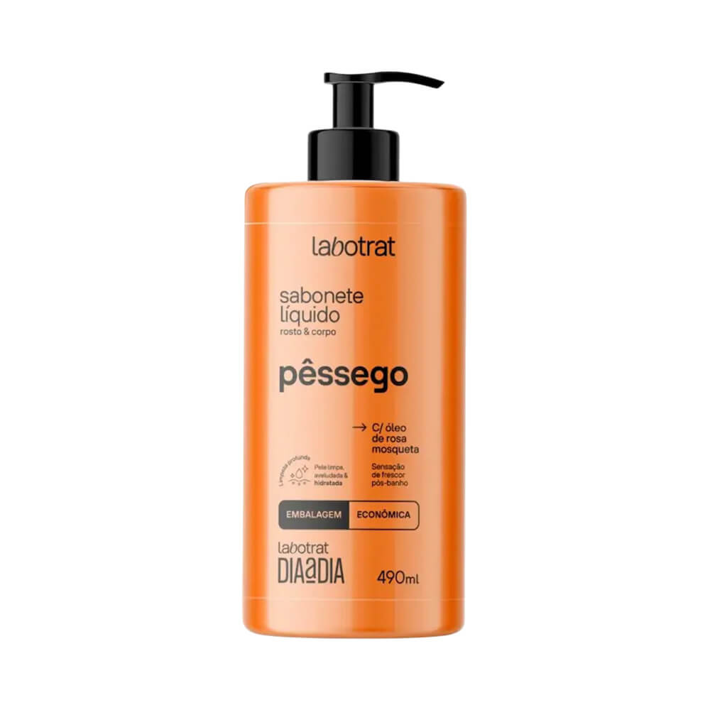 Sabonete Líquido Labotrat Dia a Dia Pêssego 490ml - embalagem laranja com pump