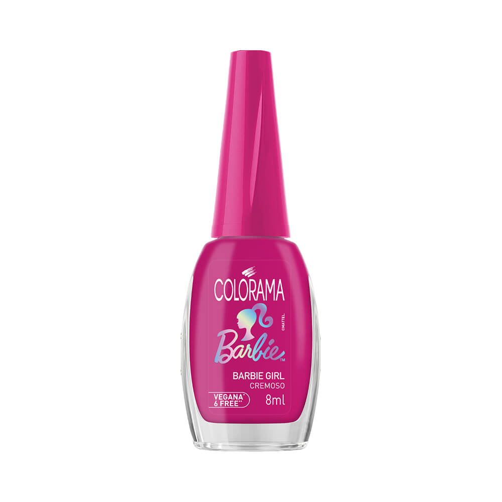 Esmalte Colorama Barbie Girl rosa cremoso, frasco com tampa rosa e logo Colorama.