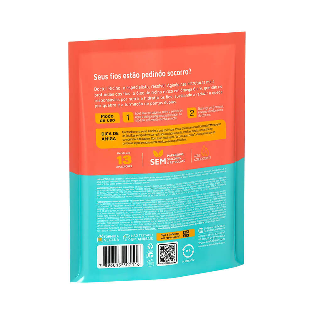 Verso do refil Novex Doctor Rícino com informações de uso e ingredientes