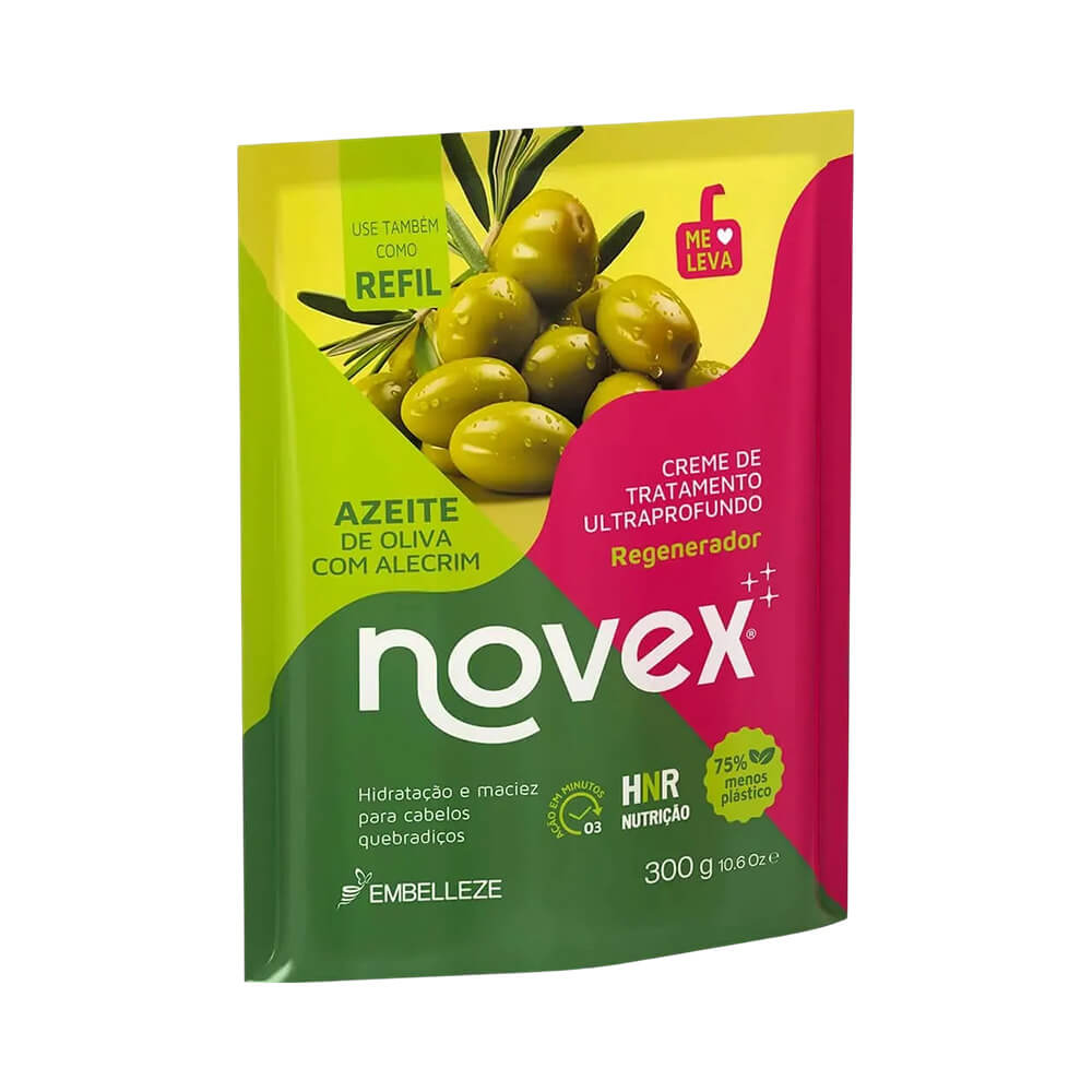 Refil Novex Azeite de Oliva 300g - embalagem verde com destaque para azeite e alecrim