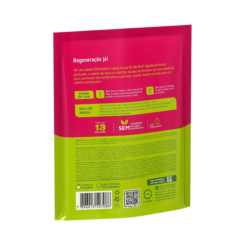 Verso do refil Novex Azeite de Oliva com instruções de uso e informações do produto