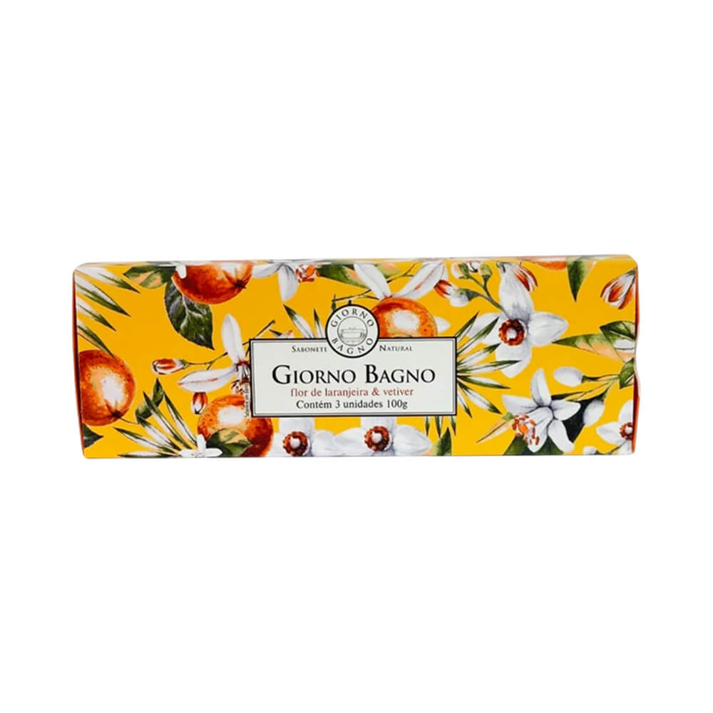 Kit 3 Sabonetes Giorno Bagno com fragrância de flor de laranjeira e vetiver em embalagem elegante