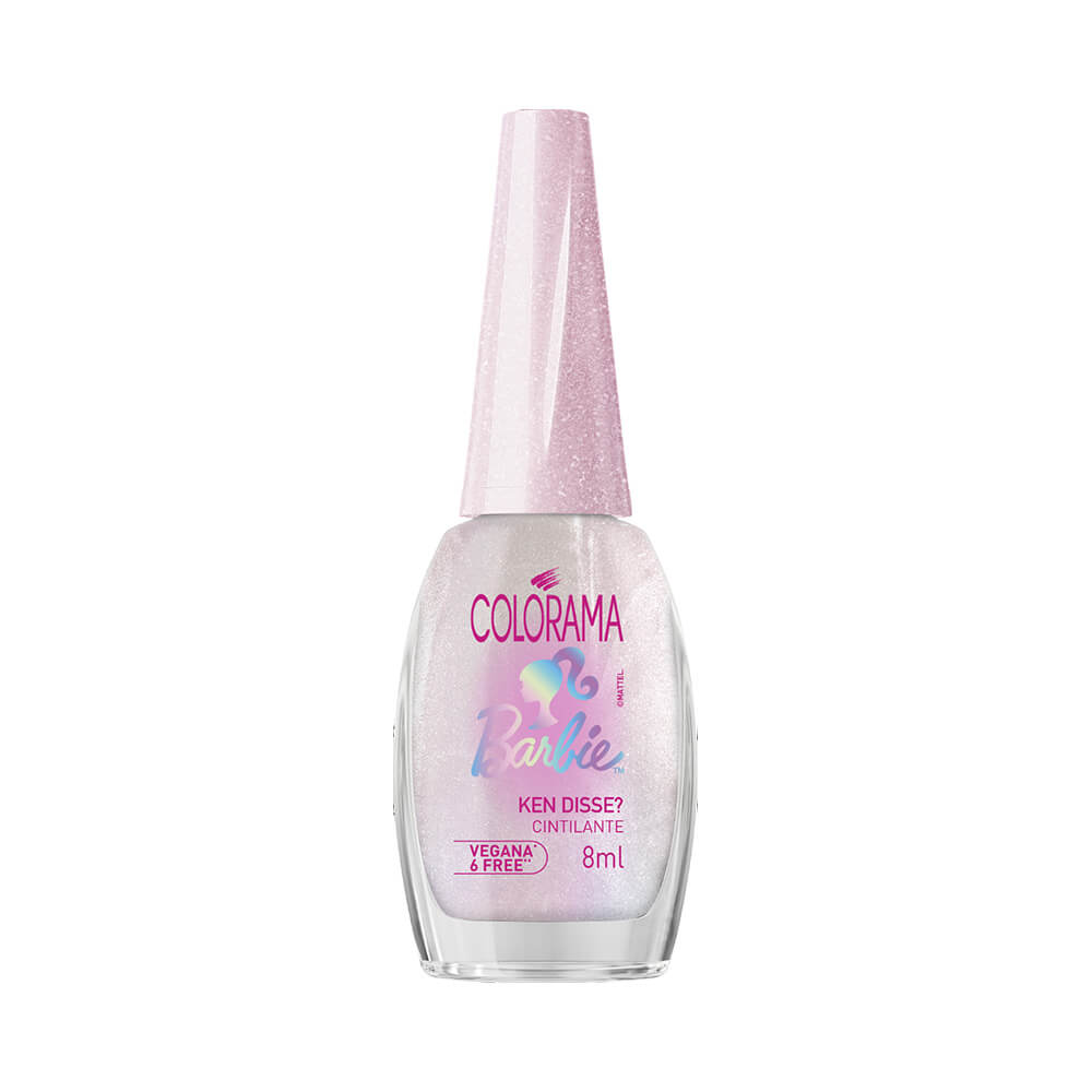 Frasco de esmalte Colorama Barbie Ken Disse cor rosa cintilante com tampa rosa brilhante