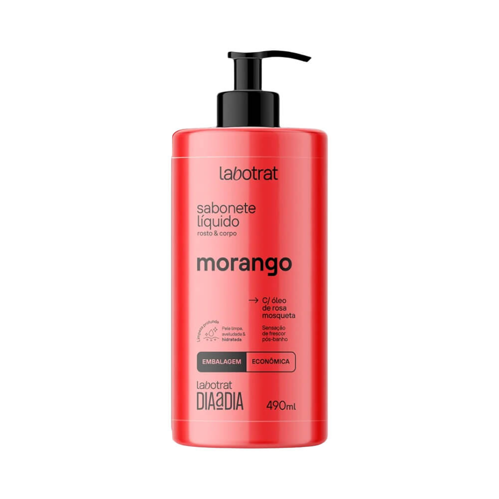 Sabonete Líquido Labotrat Dia a Dia Morango 490ml - embalagem vermelha com pump