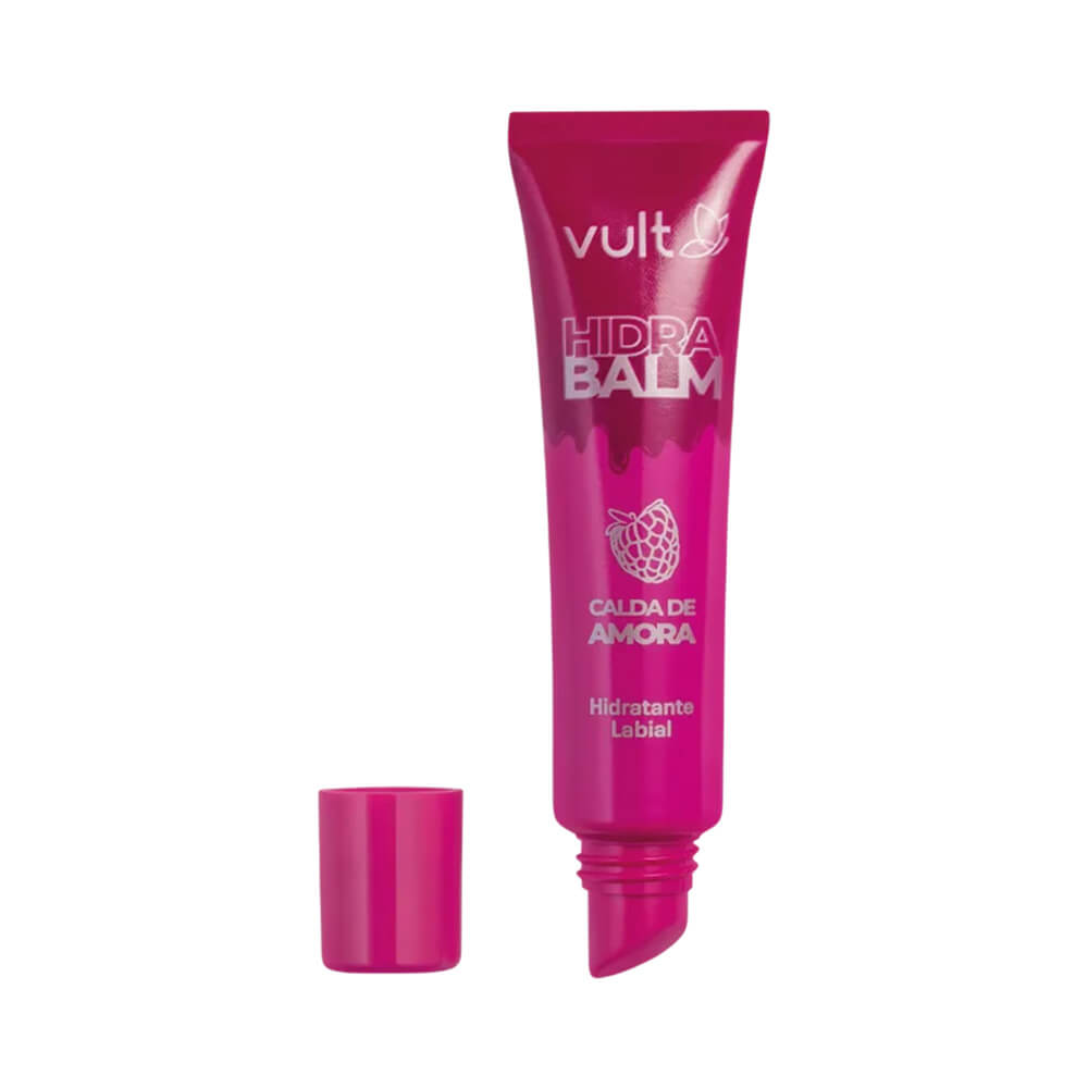Tubo de hidratante labial Vult Hidra Balm Calda de Amora cor rosa intenso sobre fundo branco