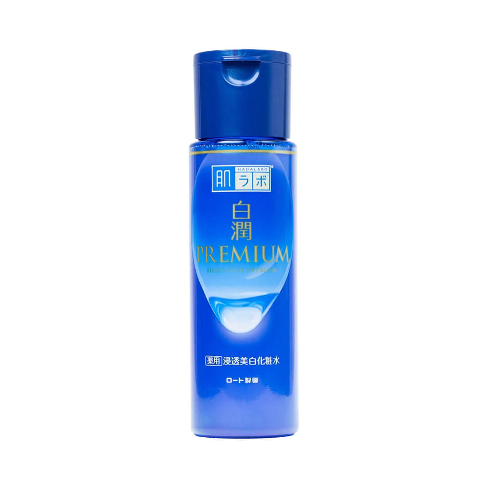 Frasco azul translúcido Hada Labo Shirojyun Premium Lotion Clareador 170ml