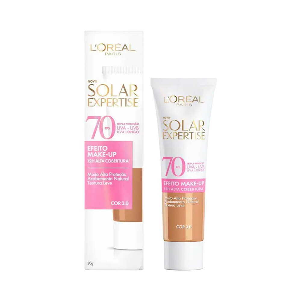 Protetor Facial L'Oréal Solar Expertise FPS 70 com efeito maquiagem, cor 3.0, embalagem 30g