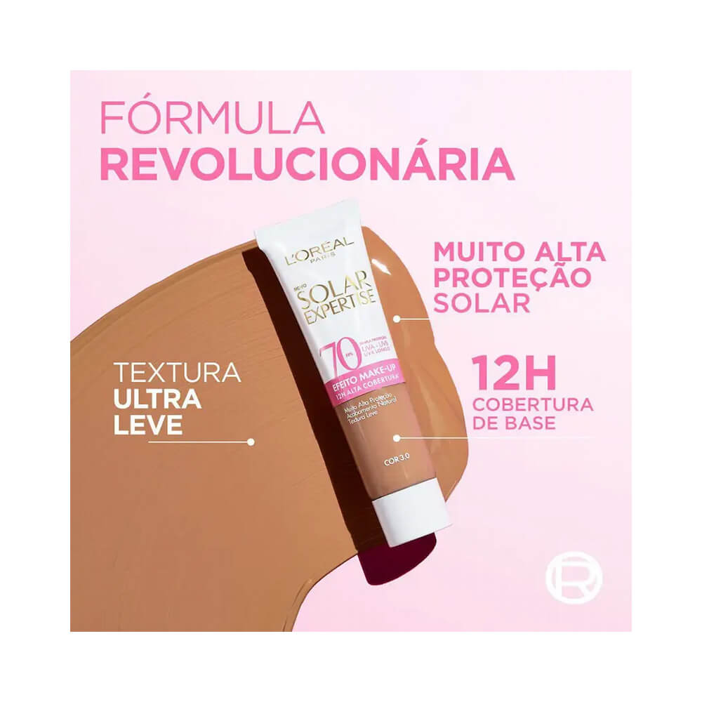 Protetor Facial L'Oréal Solar Expertise FPS 70, textura leve e cobertura de base