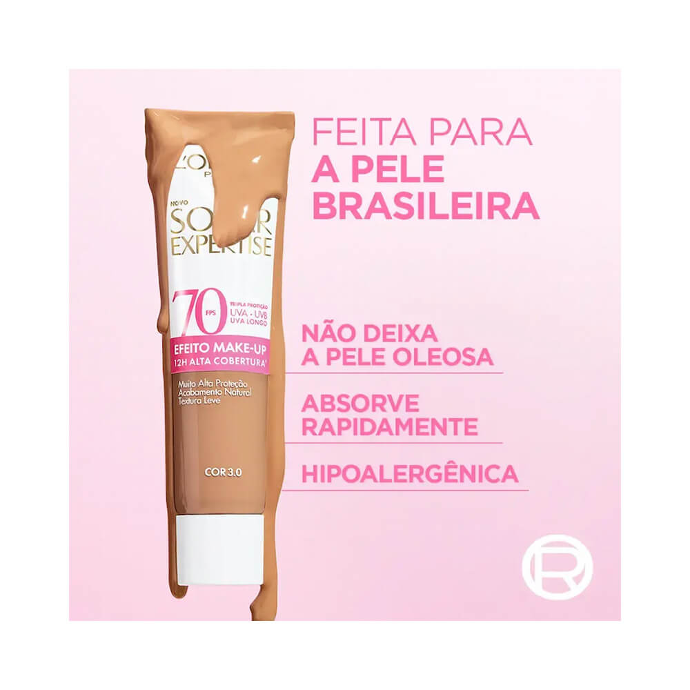 Protetor Facial L'Oréal Solar Expertise FPS 70 cor 3.0 textura leve e acabamento natural
