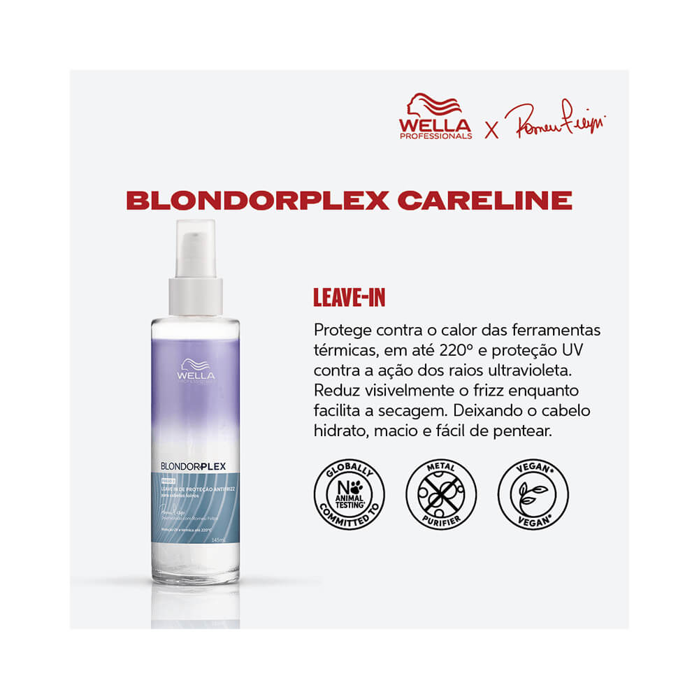 Frasco do Leave-In Wella Blondorplex 145ml com tampa branca e corpo lilás em fundo branco