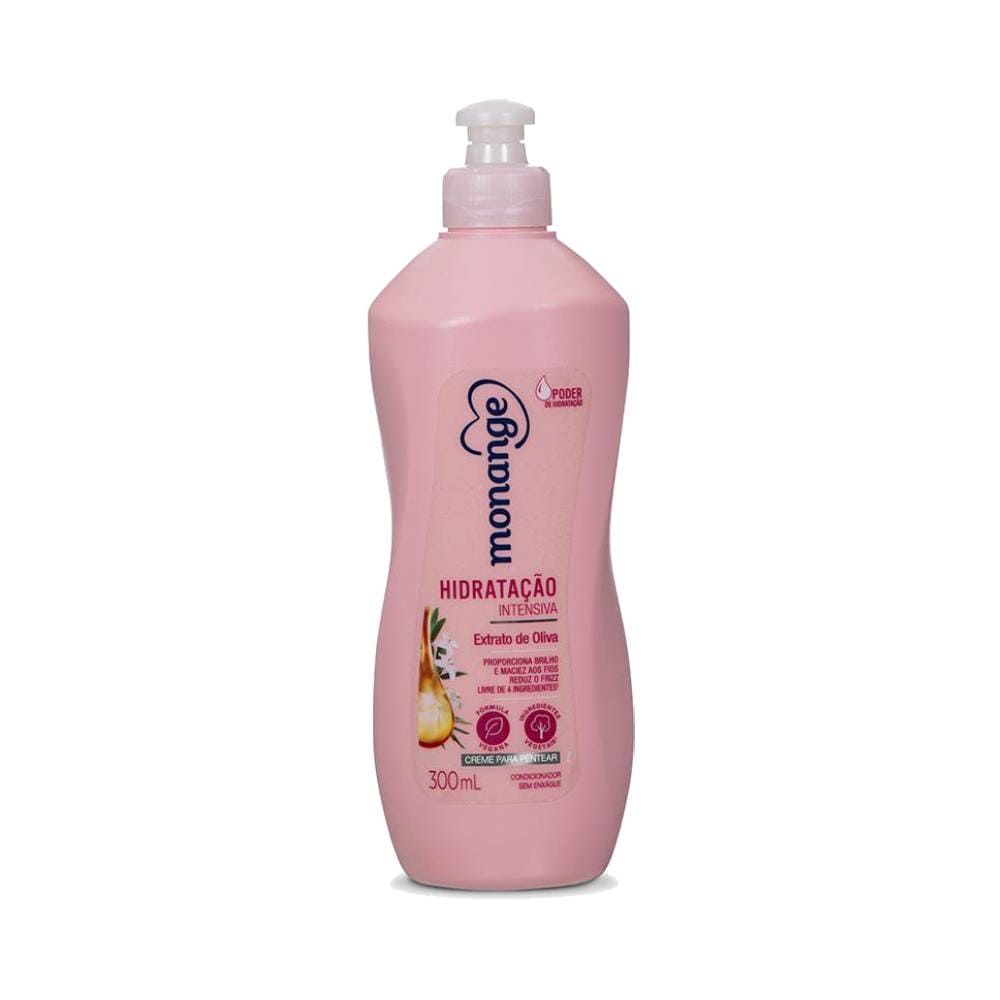 Frasco rosa claro do Creme para Pentear Monange Hidrata Com Poder 300ml