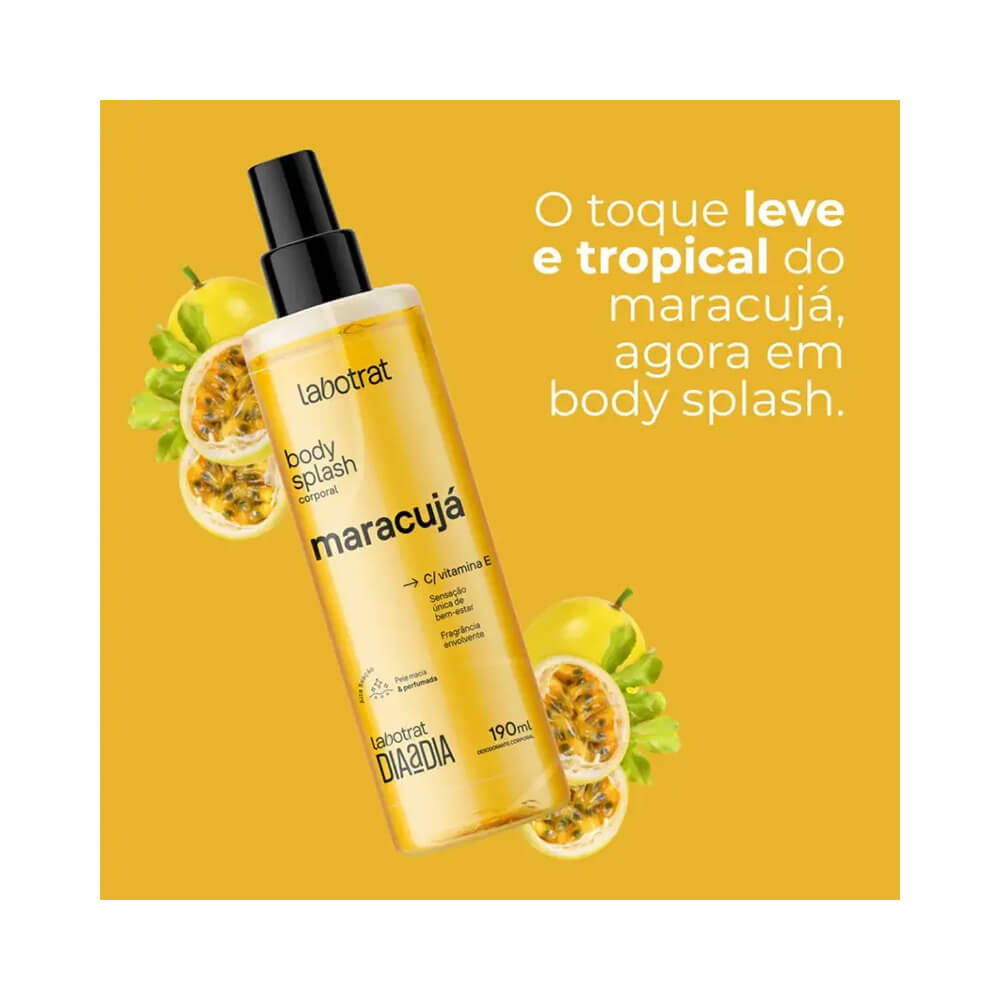 Frasco de Body Splash Labotrat Dia a Dia Maracujá 190ml em destaque sobre fundo branco.