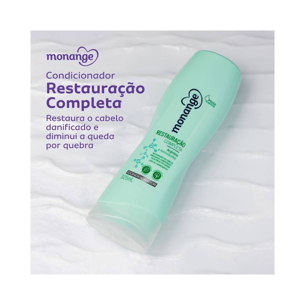 Condicionador Monange Restauração Completa 325ml em fundo branco texturizado
