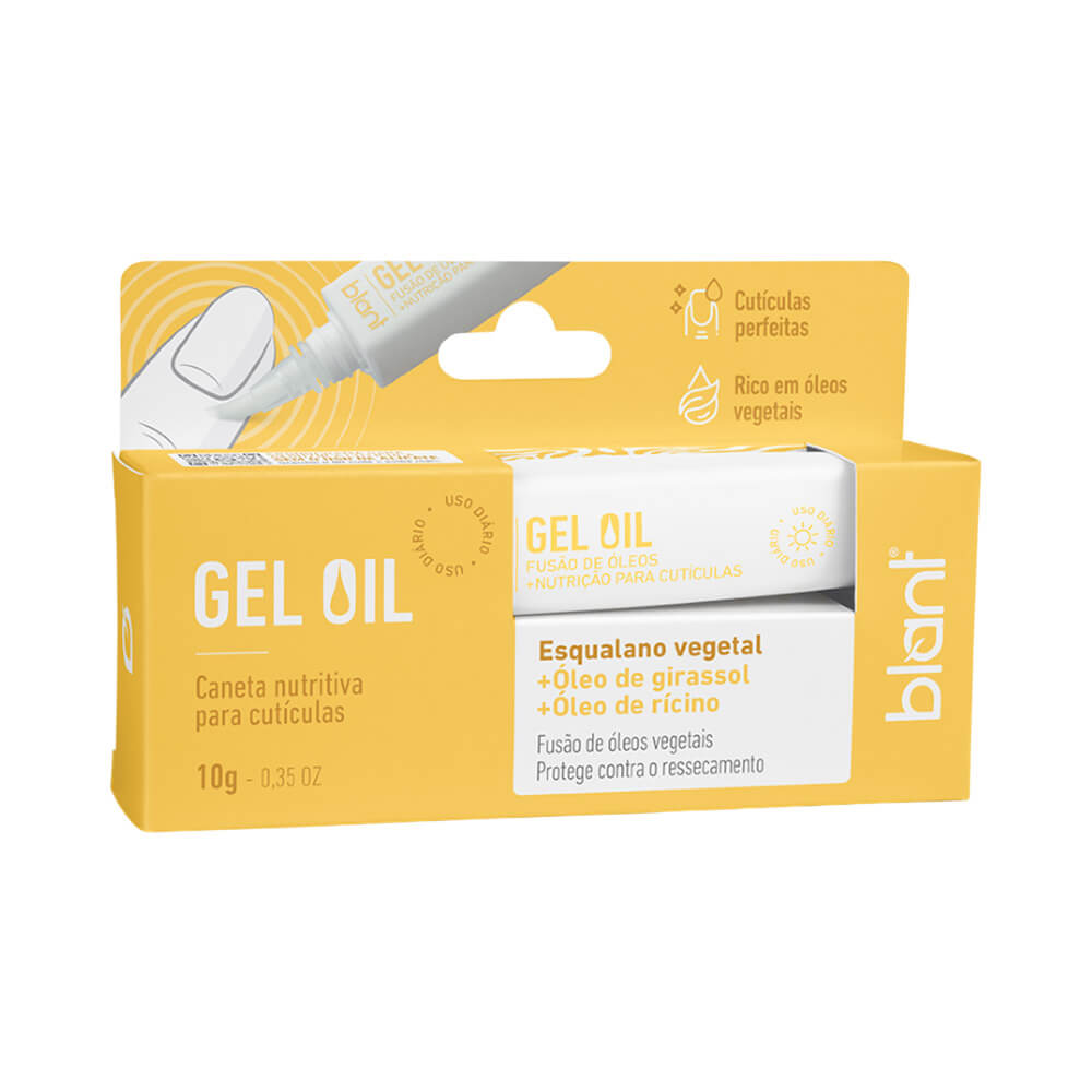 Caneta Blant Gel Oil Nutritiva para Cutículas 10g com embalagem amarela destacando nutrição intensa