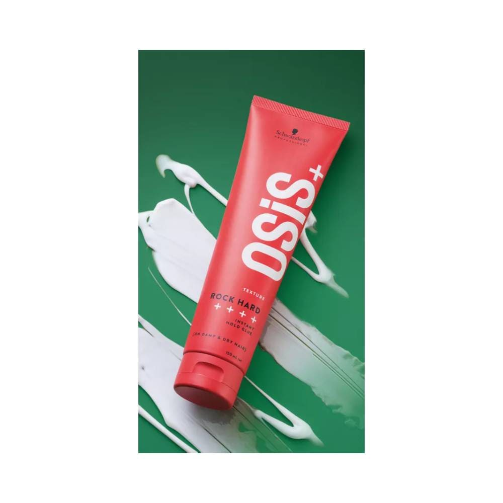 Gel de Fixação OSIS+ G. Force Extra Forte 150ml em bisnaga vermelha sobre fundo verde com textura