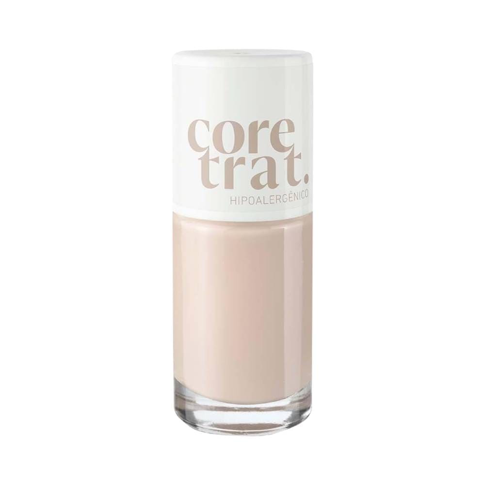 Esmalte Blant Coretrat Cremoso Pequeno Gesto frasco transparente com tampa branca e cor bege claro cremoso
