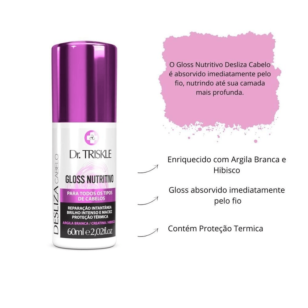 Gloss Nutritivo Triskle 60ml - imagem com destaque para Argila Branca e Hibisco
