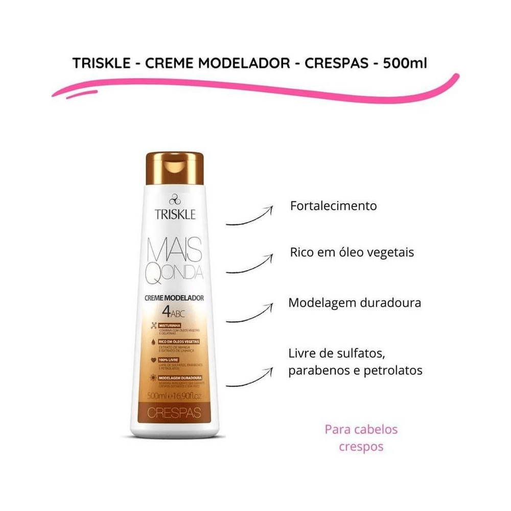 Imagem informativa do Modelador Triskle 500ml com benefícios