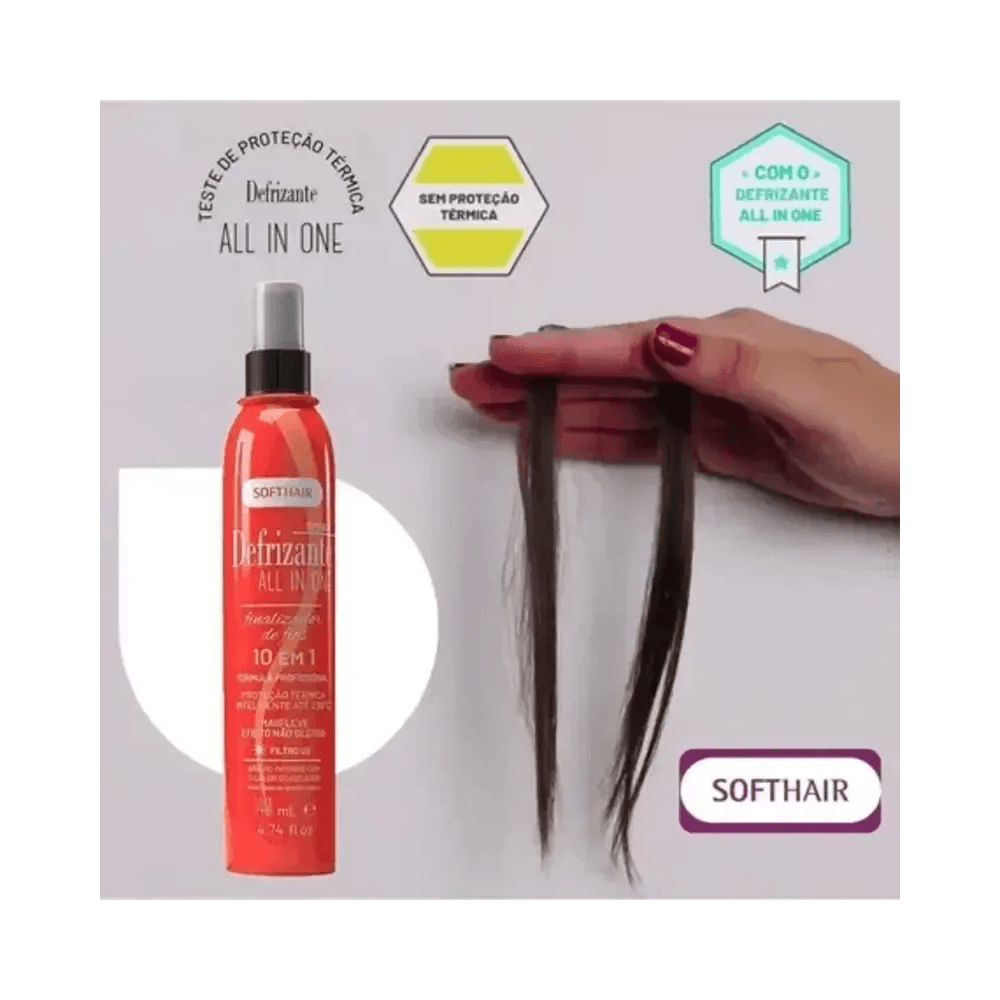 Comparação de proteção térmica com e sem Spray Defrizante Soft Hair
