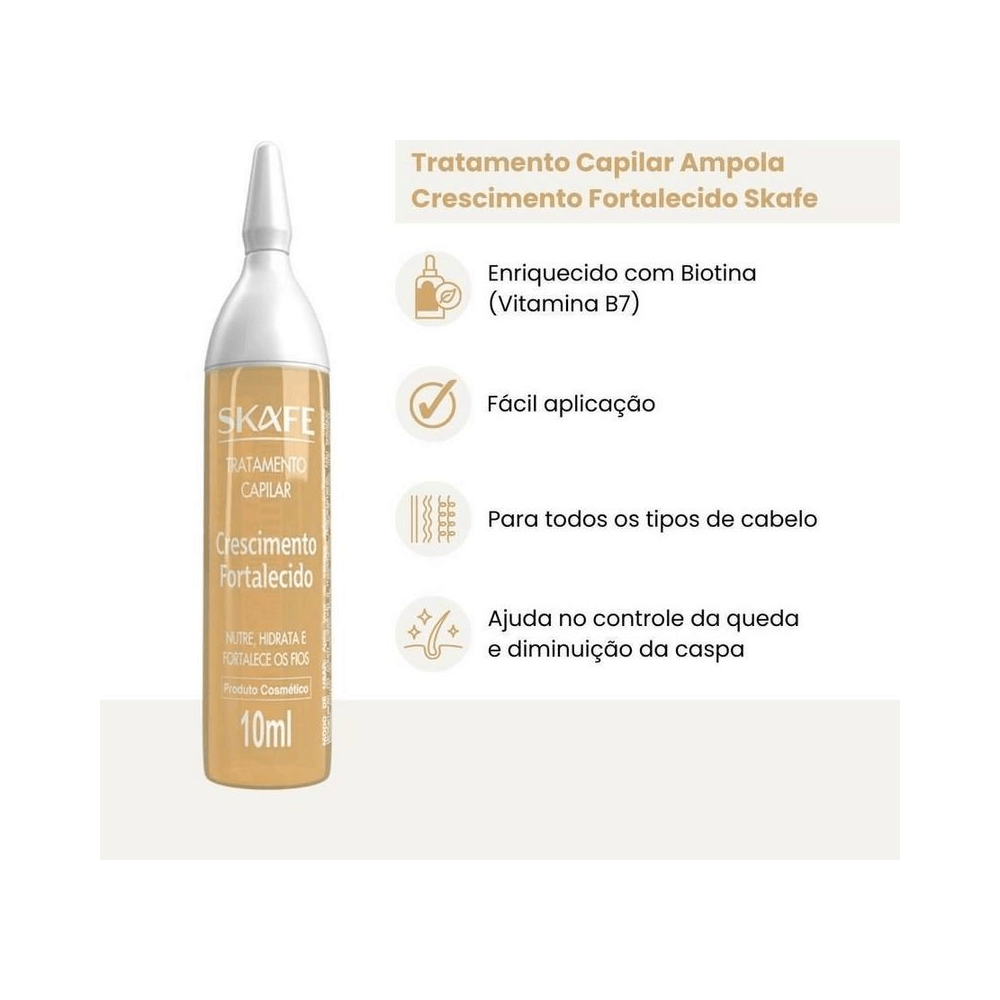 Composição e painel informativo da Ampola Skafe Crescimento Fortalecido 10ml