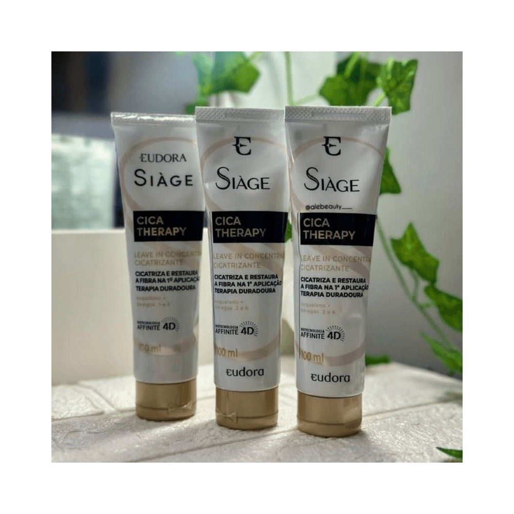 Três tubos do Leave-in Concentrado Siàge Cica-Therapy dispostos lado a lado