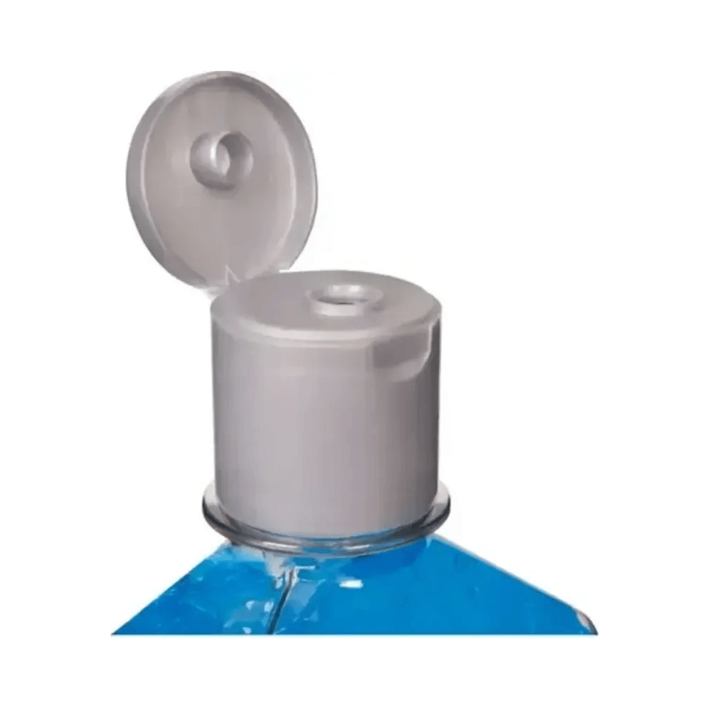 Close da tampa flip-top do Gel Fixador Seven, destacando o bico dosador