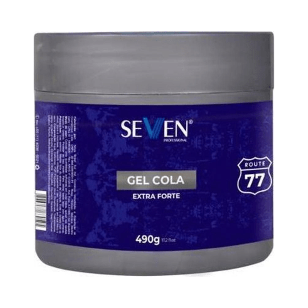 Pote plástico fechado do Gel Cola Seven Extra Forte 490g com rótulo azul