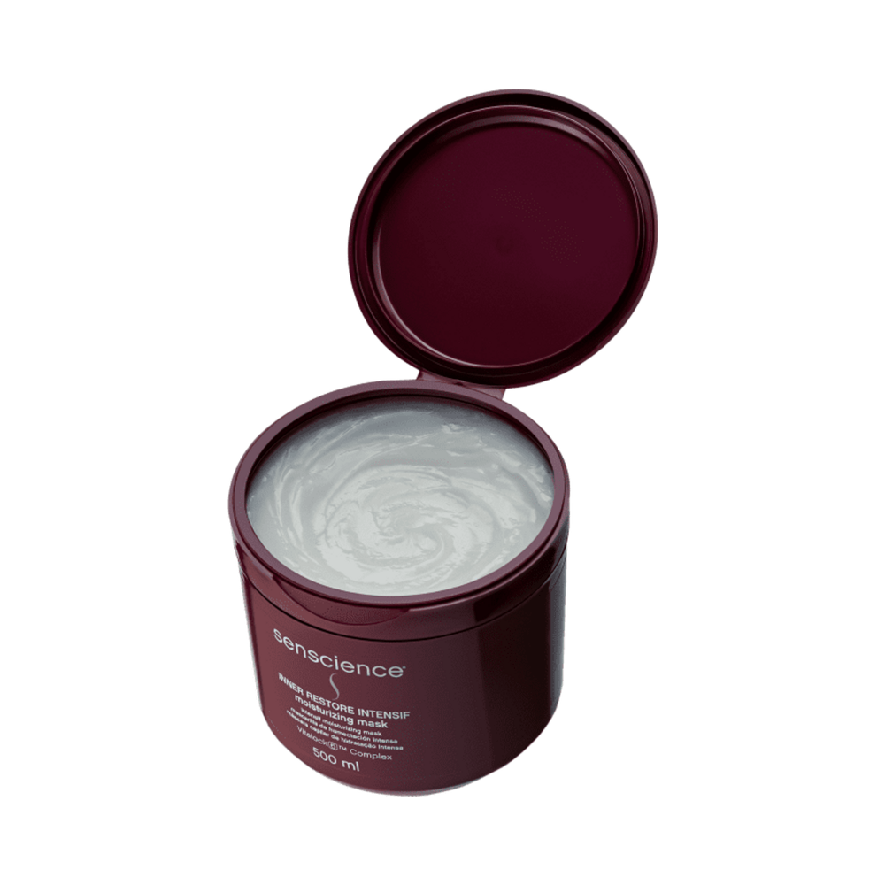 Pote aberto mostrando textura densa da Máscara Senscience Inner Restore Intensif 500ml