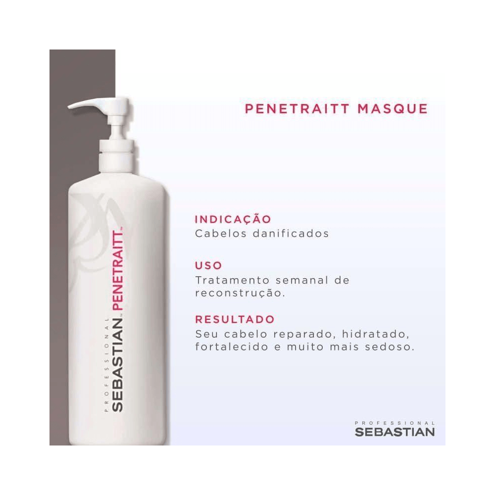 Frasco Sebastian Penetrait 500ml com painel informativo em fundo claro