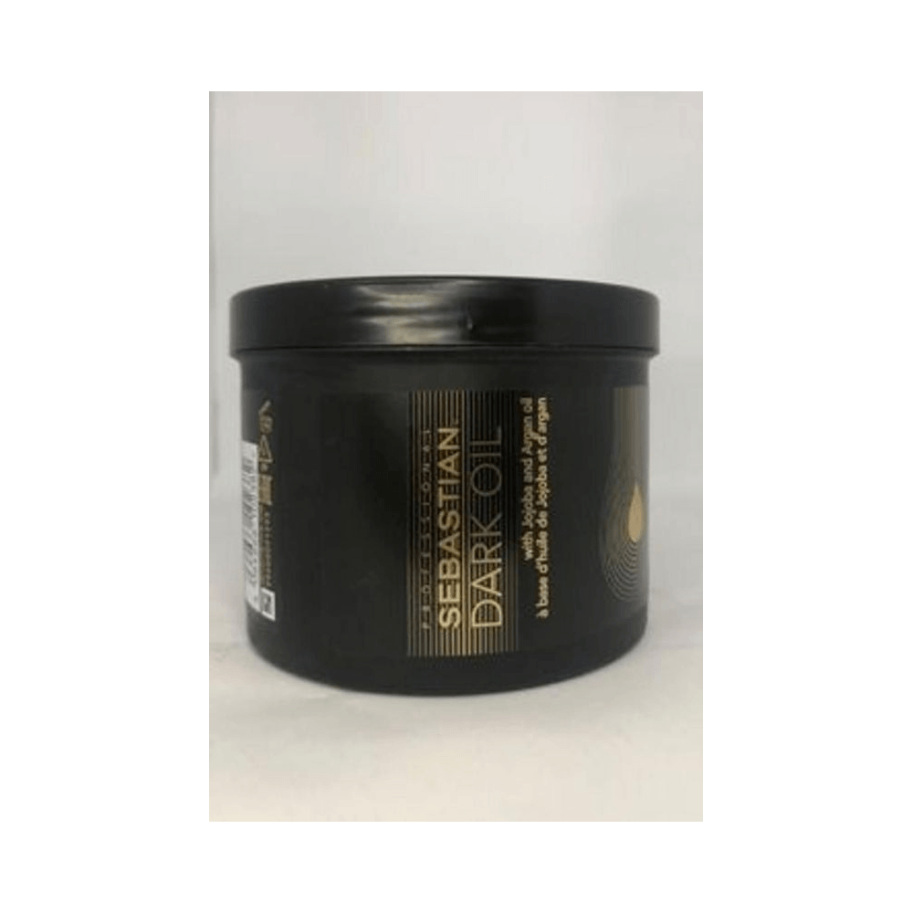 Lateral da embalagem da Máscara Sebastian Dark Oil 500ml mostrando detalhes dos ingredientes