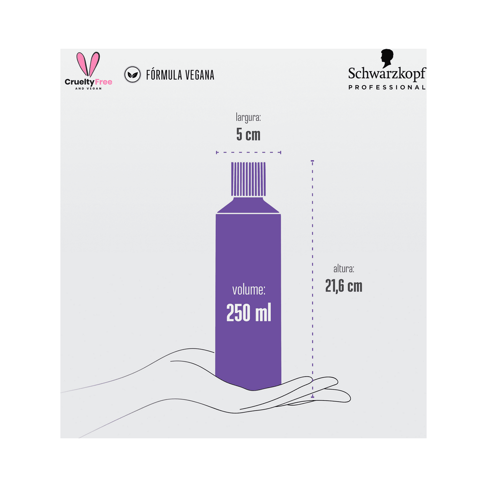 Ilustração do frasco BC Bonacure 250ml com ícones vegano e cruelty free