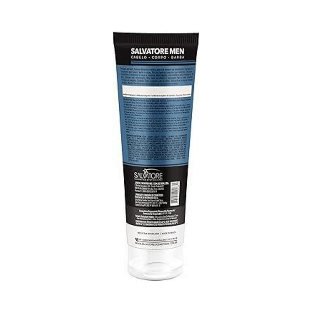 Verso do tubo do Shampoo Salvatore 3IN1 Men 250ml com painel de instruções e ingredientes
