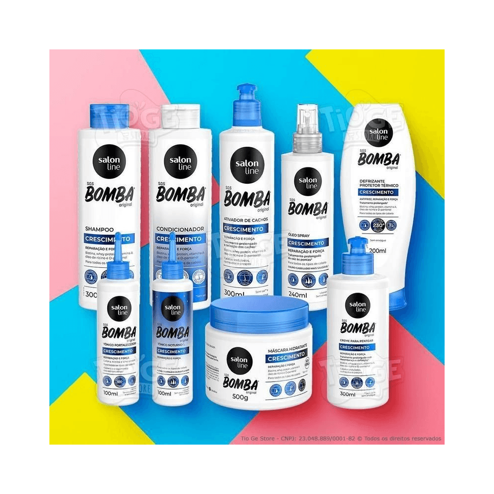 Kit SOS Bomba Original Salon Line com itens expostos, destaque para ativos e embalagem