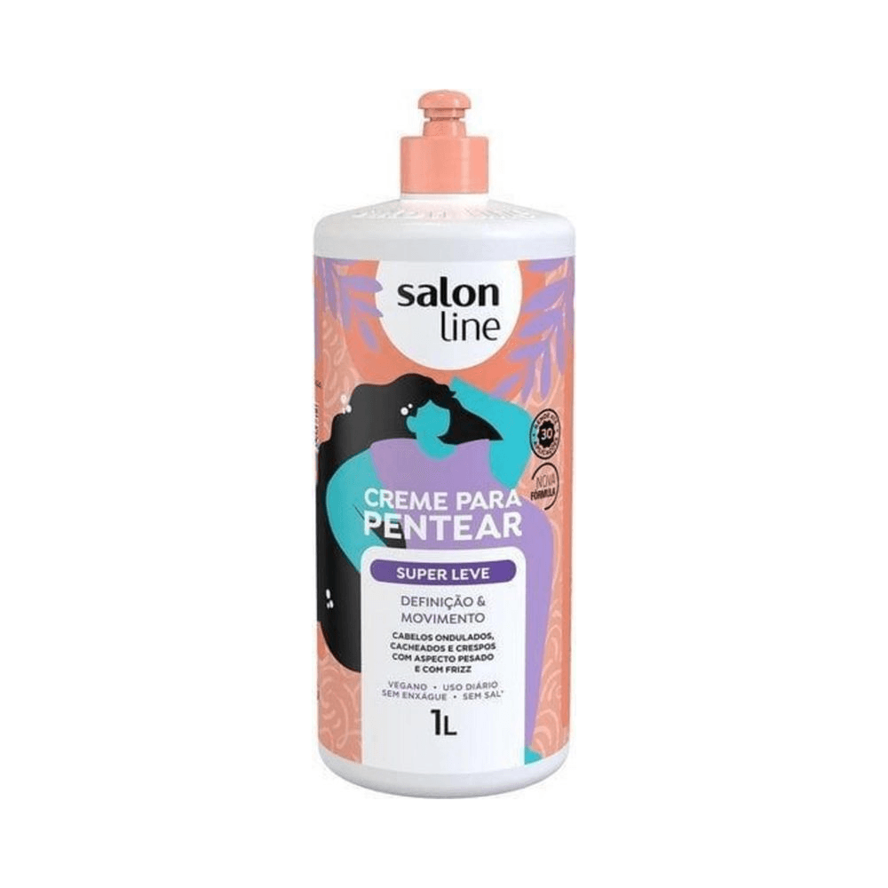 Creme de Pentear Salon Line Super Leve em embalagem branca com pump e rótulo ilustrado