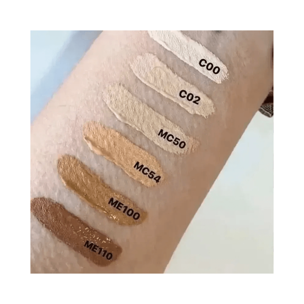Swatches da Base Sérum Ruby Rose Feels Mood - várias tonalidades aplicadas em braço para comparação