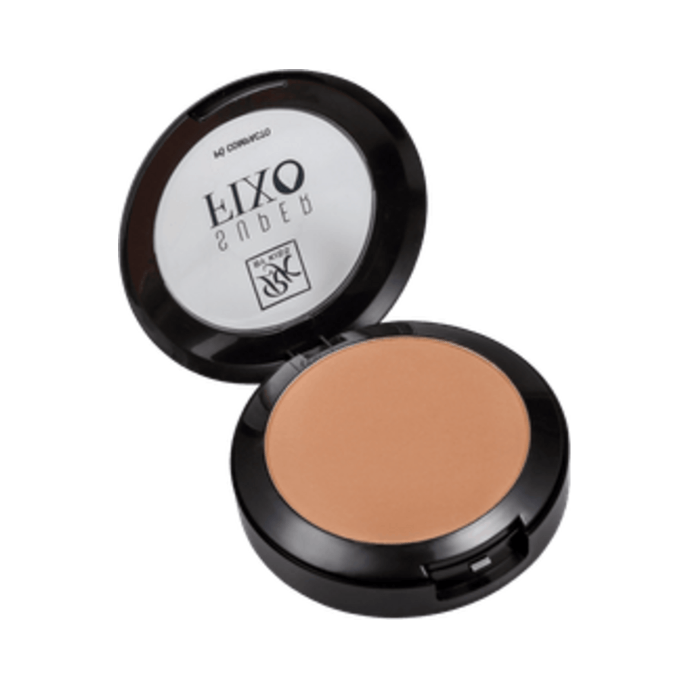 Pó Compacto RK Super Fixo Canela aberto mostrando o produto em tom marrom médio