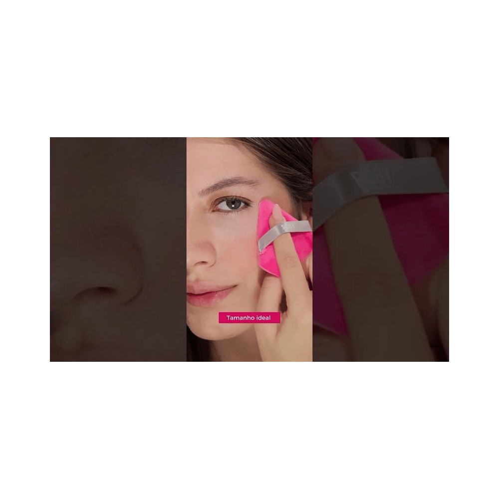 Aplicação da esponja Ruby Kisses no rosto mostrando praticidade